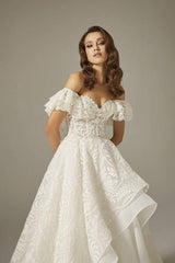 Kelly Fırfırlı Kol Vintage A Kesim Gelinlik - Mediha Cambaz Bridal