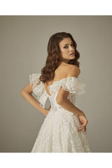 Kelly Fırfırlı Kol Vintage A Kesim Gelinlik - Mediha Cambaz Bridal