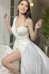 Kimberly Tek Omuz Organze Düz Kesim Gelinlik - Mediha Cambaz Bridal