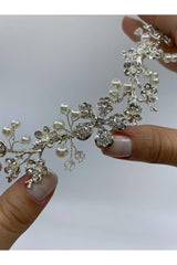 Kristal Taşlı ve İnci Çiçekli Saç Aksesuarı - Mediha Cambaz Bridal