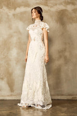 Lattice Güpür Dantel Düz Kesim Gelinlik - Mediha Cambaz Bridal