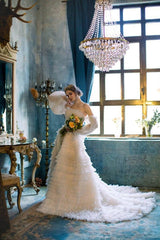 Layla Balon Kol Fırfırlı A Kesim Gelinlik - Mediha Cambaz Bridal