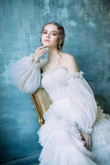 Layla Balon Kol Fırfırlı A Kesim Gelinlik - Mediha Cambaz Bridal