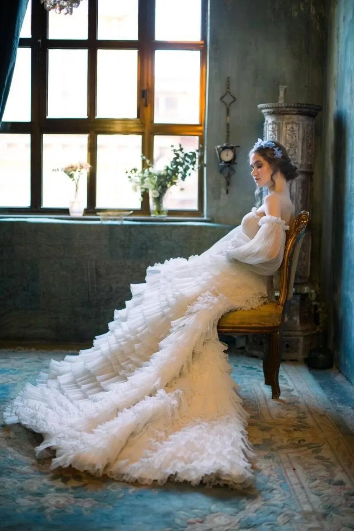 Layla Balon Kol Fırfırlı A Kesim Gelinlik - Mediha Cambaz Bridal