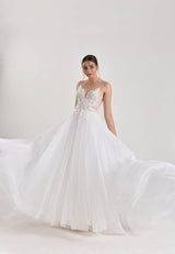 Leo Minor Üç Boyutlu Dantel Düz Kesim Gelinlik - Mediha Cambaz Bridal