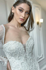 Libra Fransız Dantelli Uzun Kollu Balık Gelinlik - Mediha Cambaz Bridal