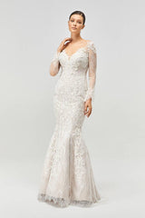 Lila Fransız Dantel Uzun Kol Balık Gelinlik - Mediha Cambaz Bridal