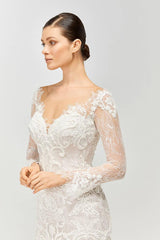 Lila Fransız Dantel Uzun Kol Balık Gelinlik - Mediha Cambaz Bridal