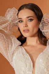 Lily Balon Kol Pullu Dantel A Kesim Gelinlik - Mediha Cambaz Bridal