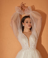 Lily Balon Kol Pullu Dantel A Kesim Gelinlik - Mediha Cambaz Bridal
