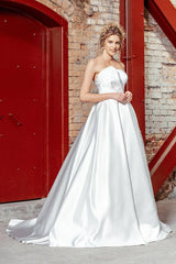 Lion İncili Saten Straplez A Kesim Gelinlik - Mediha Cambaz Bridal