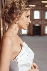 Lion İncili Saten Straplez A Kesim Gelinlik - Mediha Cambaz Bridal