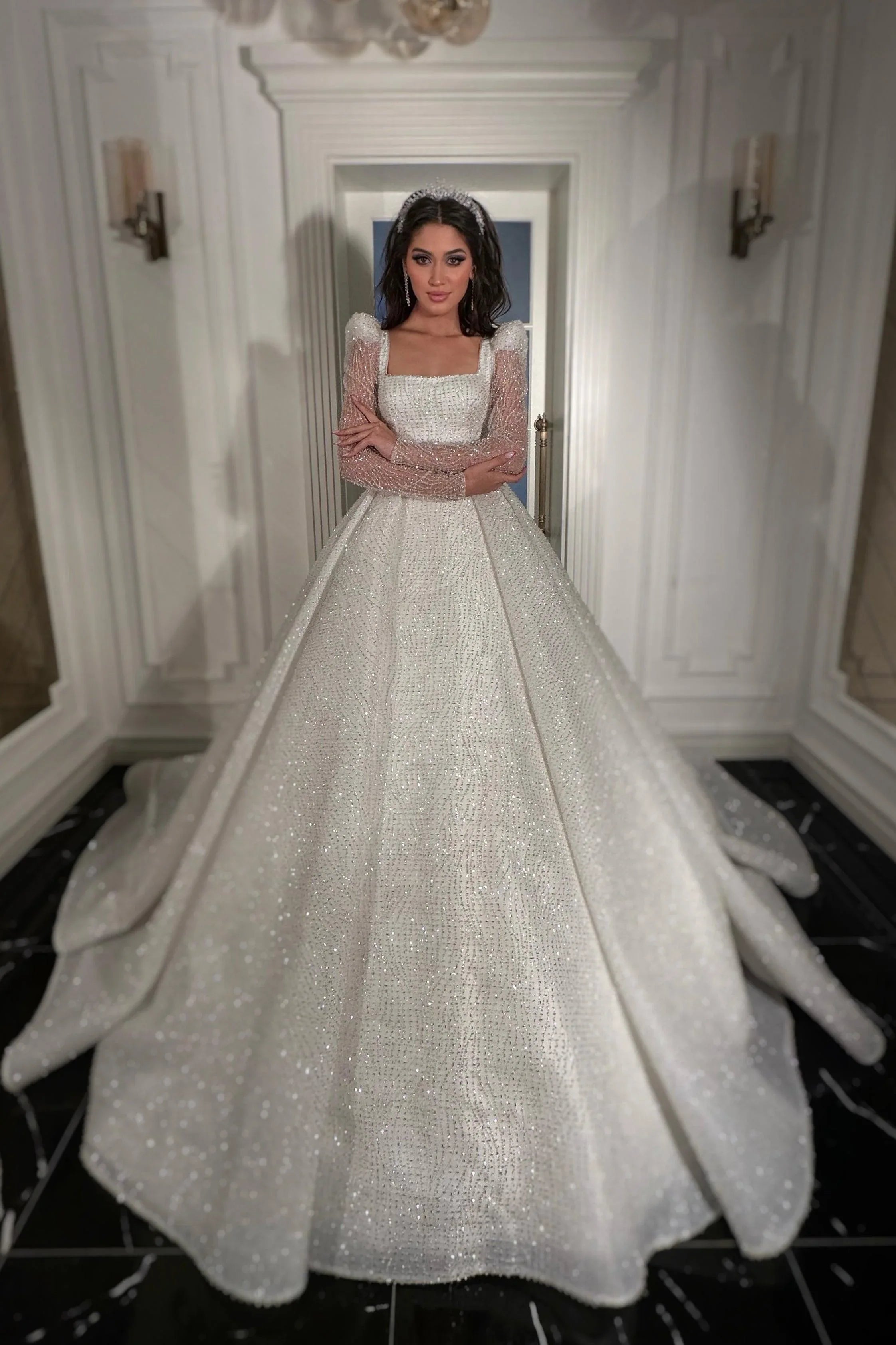 Liona Çizgisel Dantel Prenses Model Gelinlik - Mediha Cambaz Bridal