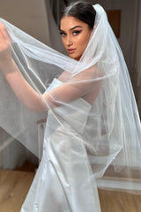 Liu Kırık Beyaz Işıltılı Kısa Tül Duvak - Mediha Cambaz Bridal