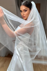 Liu Kırık Beyaz Işıltılı Kısa Tül Duvak - Mediha Cambaz Bridal