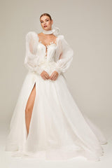 Lorient Fularlı Yırtmaçlı A Kesim Gelinlik - Mediha Cambaz Bridal