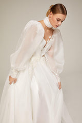 Lorient Fularlı Yırtmaçlı A Kesim Gelinlik - Mediha Cambaz Bridal