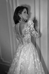 Lucia Fransız Dantel Kalp Yaka A Kesim Gelinlik - Mediha Cambaz Bridal