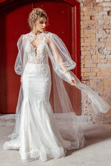 Lux Üç Boyutlu Dantel Balon Kol Balık Gelinlik - Mediha Cambaz Bridal