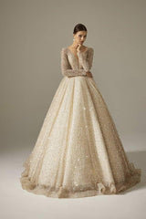 Luxe Kasnak İşi Uzun Kol Prenses Model Gelinlik - Mediha Cambaz Bridal