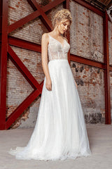 Lydia Işıltılı İpek Tül V Yaka A Kesim Gelinlik - Mediha Cambaz Bridal