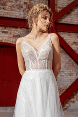 Lydia Işıltılı İpek Tül V Yaka A Kesim Gelinlik - Mediha Cambaz Bridal