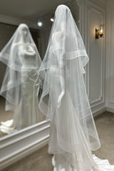 Marten Kenar Ucu Grenli Oval Uzun Hayal Tül Duvak - Mediha Cambaz Bridal