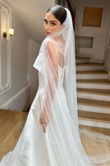 Matilda Kırık Beyaz Seyrek İnci İşlemeli Uzun Duvak - Mediha Cambaz Bridal