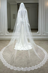 Meusa Fransız Dantelli Oval Uzun Rahibe Duvak - Mediha Cambaz Bridal