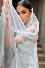 Mika Kenar Ucu Fransız Dantelli Uzun Rahibe Duvak - Mediha Cambaz Bridal