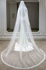 Mika Kenar Ucu Fransız Dantelli Uzun Rahibe Duvak - Mediha Cambaz Bridal