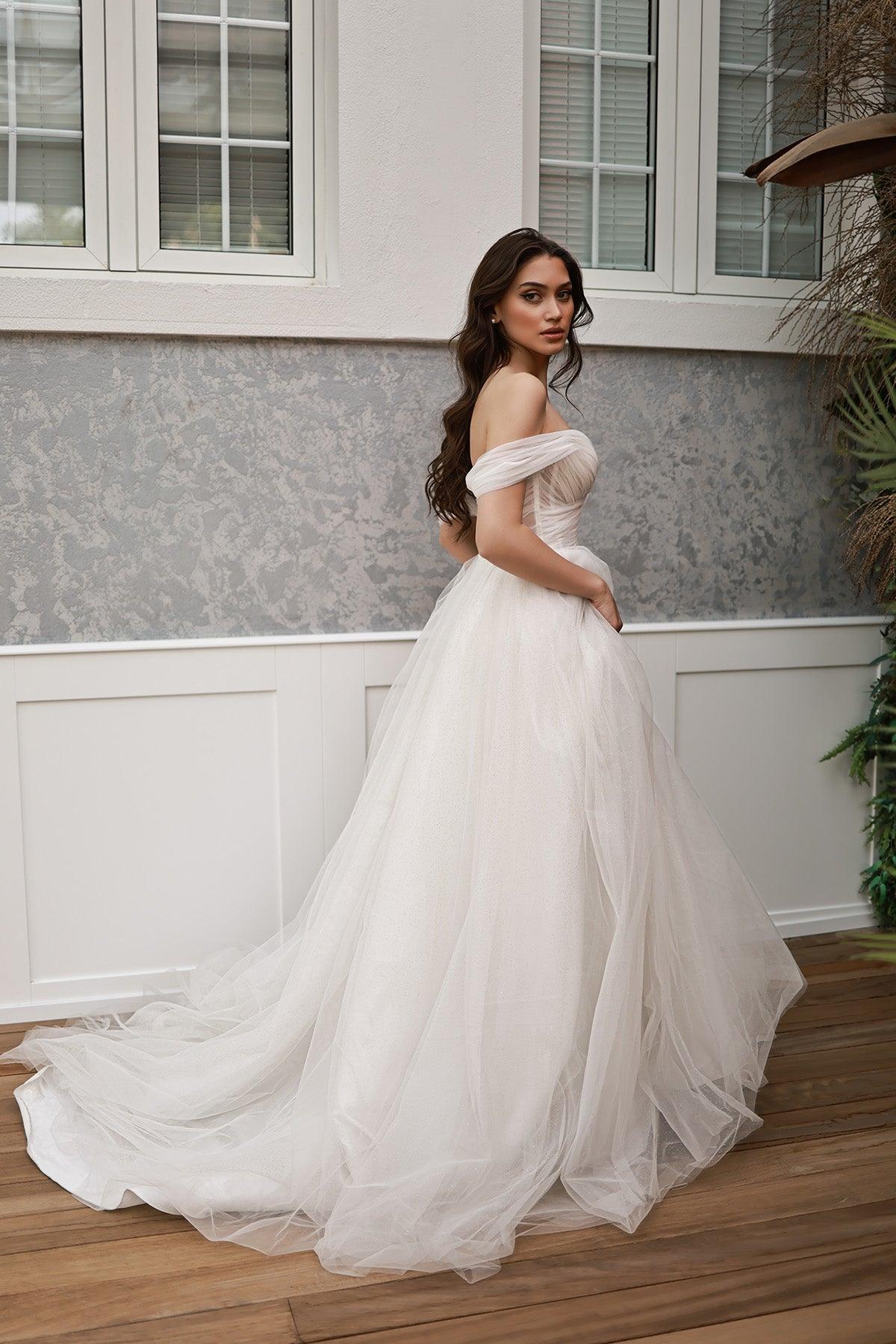 Mikito Kalp Yaka Drapeli Tül A Kesim Gelinlik - Mediha Cambaz Bridal
