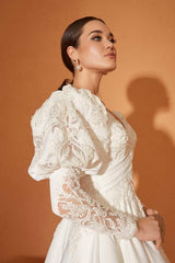 Minso 22 Fransız Dantel Drapeli A Kesim Gelinlik - Mediha Cambaz Bridal