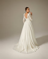 Minso Saten Drapeli Uzun Kol A Kesim Gelinlik - Mediha Cambaz Bridal