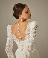 Minso Saten Drapeli Uzun Kol A Kesim Gelinlik - Mediha Cambaz Bridal