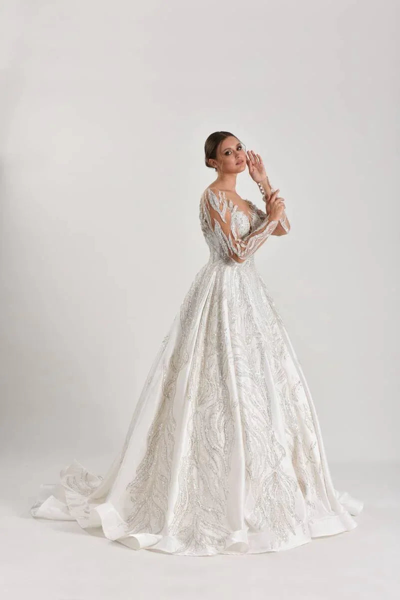 Moira Işıltı Dantel Sırt Dekolteli Prenses Model Gelinlik - Mediha Cambaz Bridal