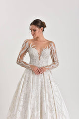 Moira Işıltı Dantel Sırt Dekolteli Prenses Model Gelinlik - Mediha Cambaz Bridal
