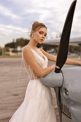 Morticia Drapeli Taş İşlemeli A Kesim Gelinlik - Mediha Cambaz Bridal