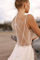 Morticia Drapeli Taş İşlemeli A Kesim Gelinlik - Mediha Cambaz Bridal