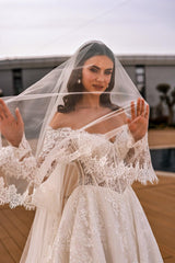 Nadia Fransız Dantel Uzun Kollu A Kesim Gelinlik - Mediha Cambaz Bridal