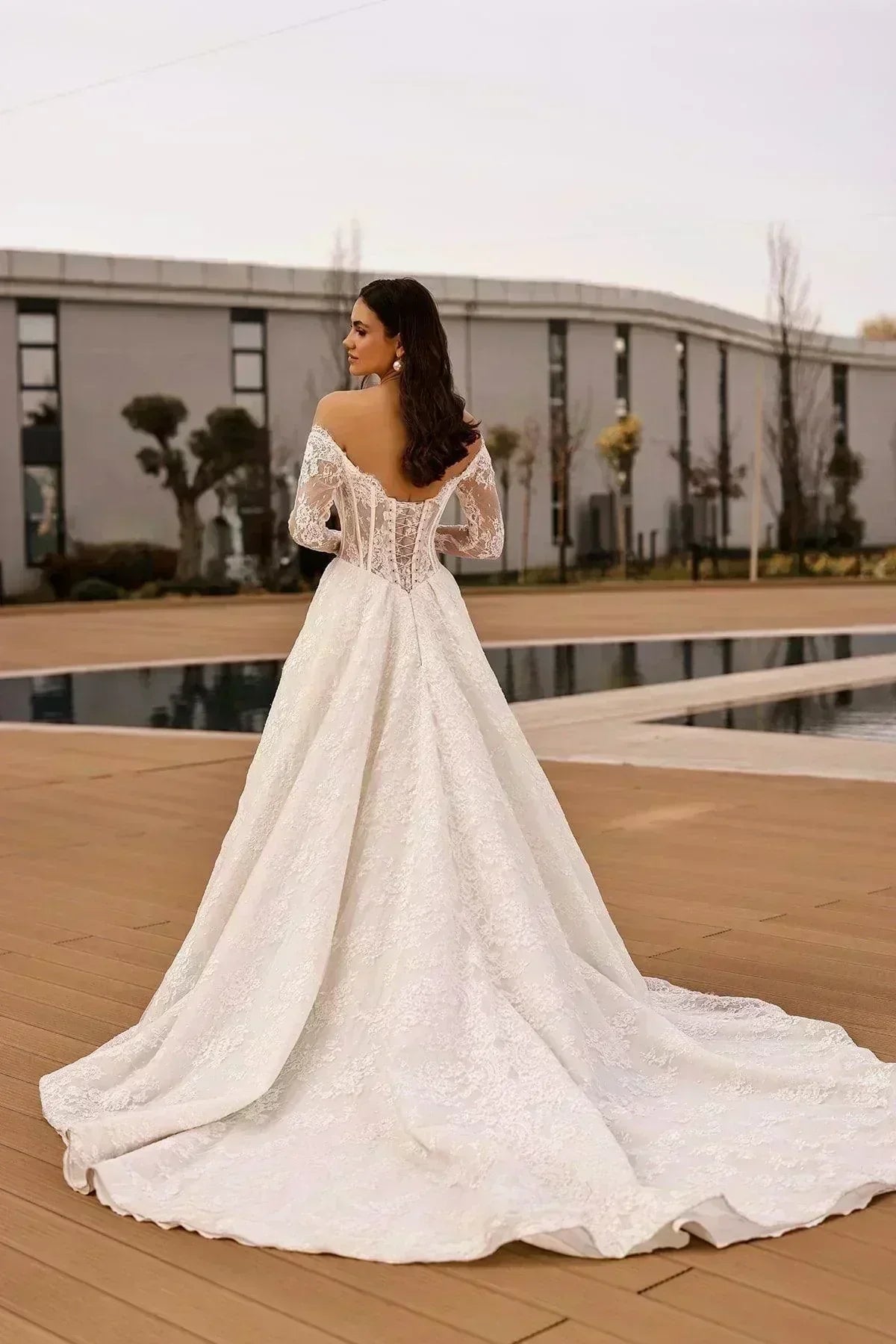 Nadia Fransız Dantel Uzun Kollu A Kesim Gelinlik - Mediha Cambaz Bridal