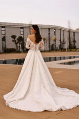 Nadia Fransız Dantel Uzun Kollu A Kesim Gelinlik - Mediha Cambaz Bridal