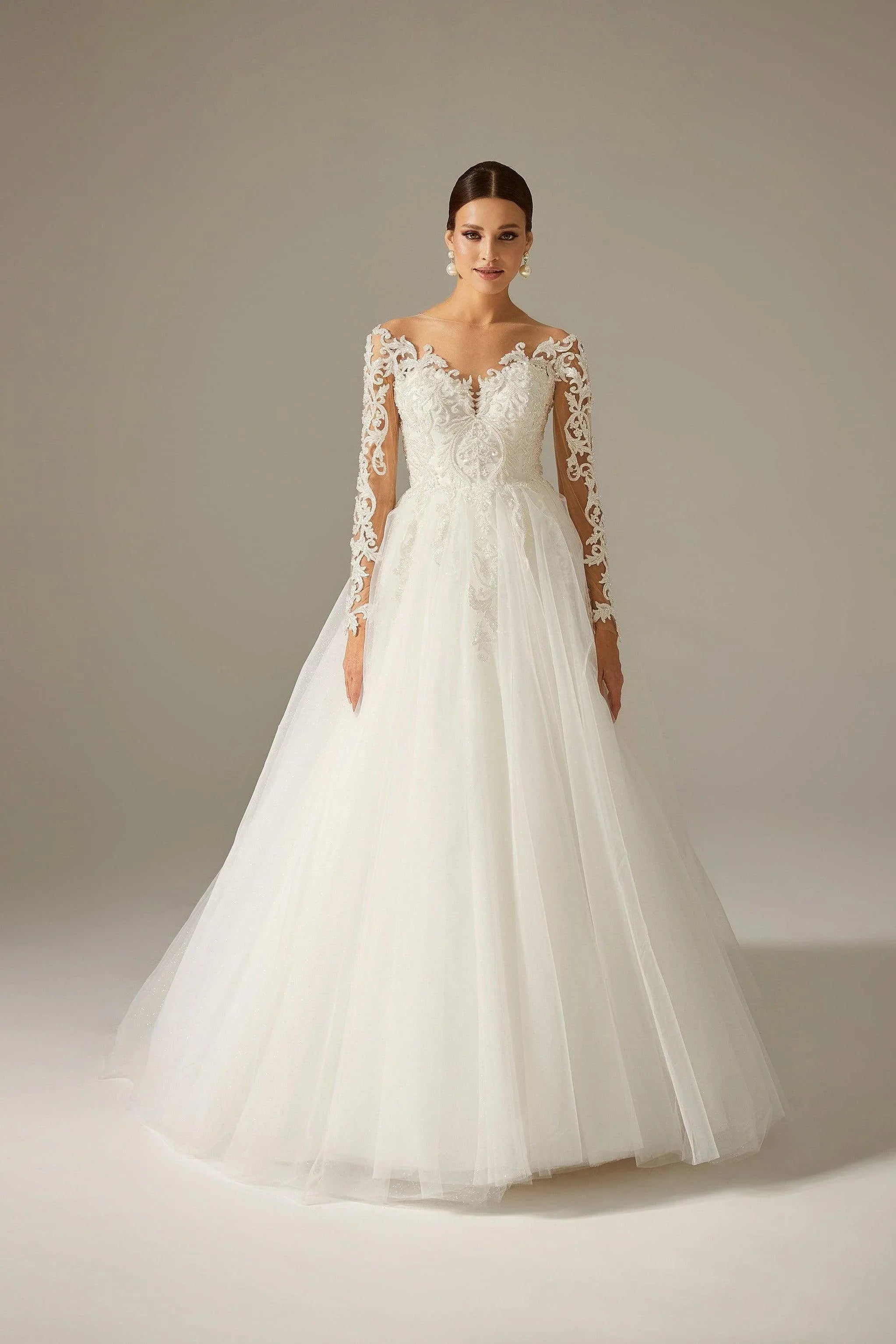 Nanette İşlemeli Dantel Tül A Kesim Gelinlik - Mediha Cambaz Bridal