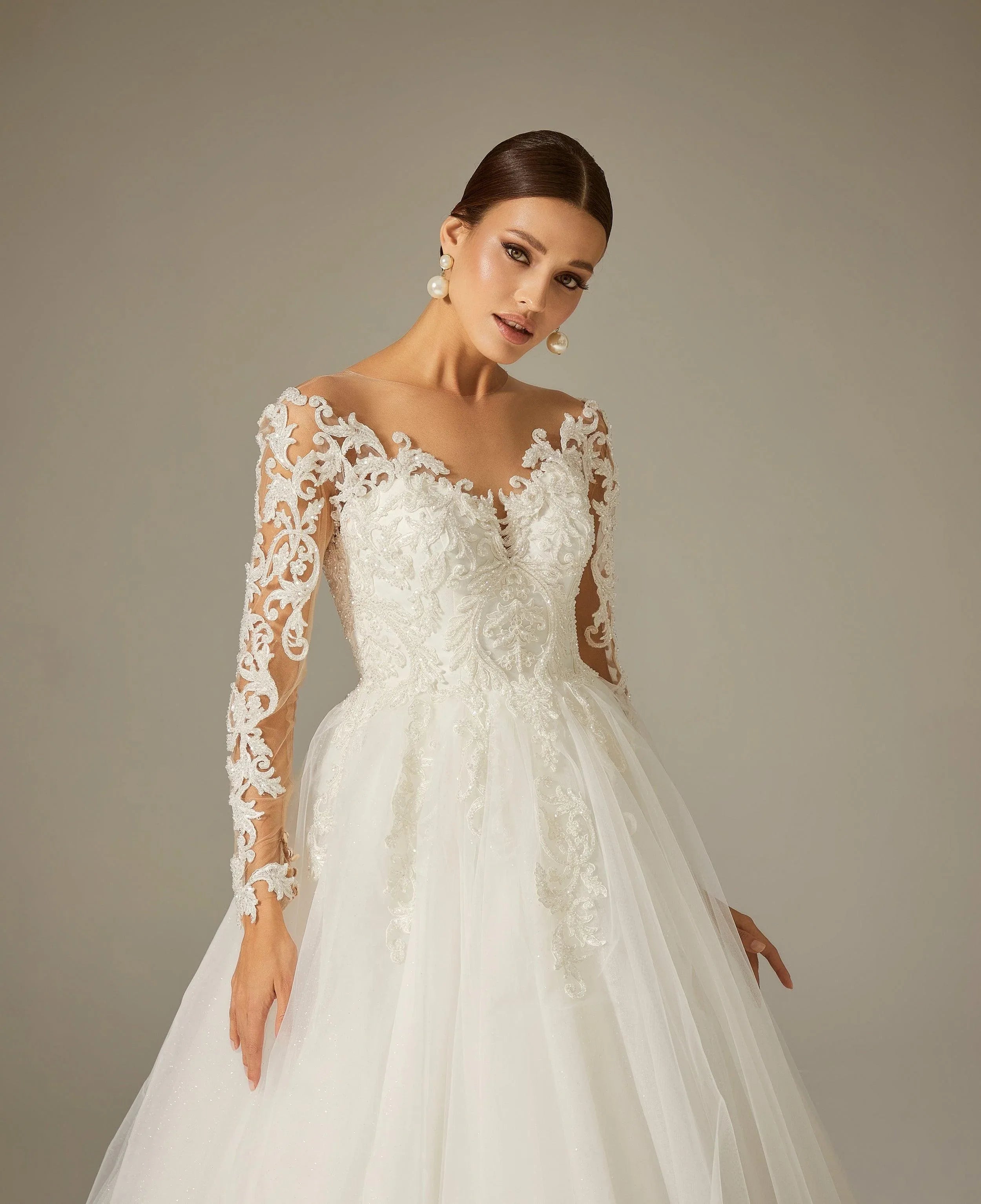 Nanette İşlemeli Dantel Tül A Kesim Gelinlik - Mediha Cambaz Bridal