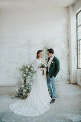 Naturel Balon Kol Vintage Bohem A Kesim Gelinlik - Mediha Cambaz Bridal