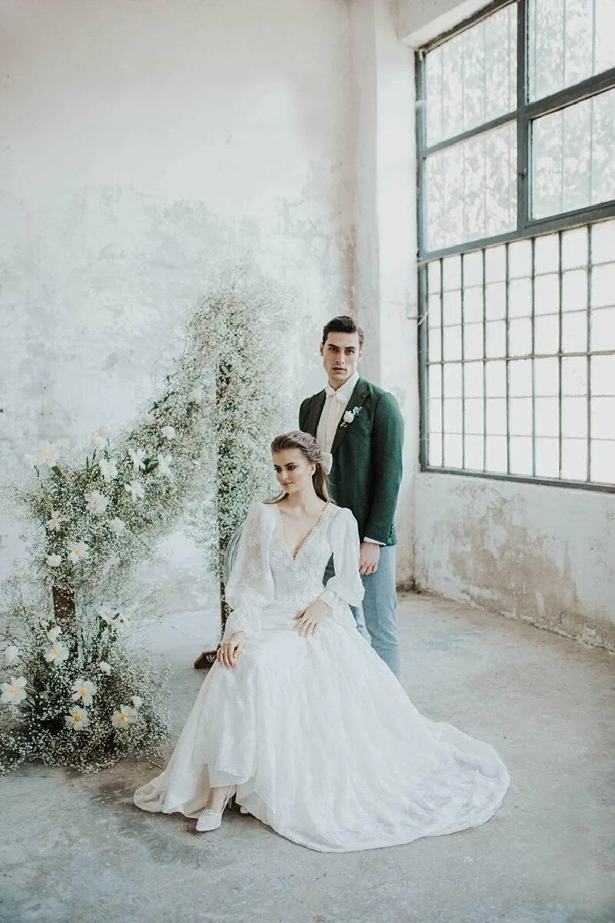 Naturel Balon Kol Vintage Bohem A Kesim Gelinlik - Mediha Cambaz Bridal