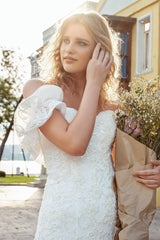 Nessla Işıltılı Fırfır Kollu Kalp Yaka Balık Gelinlik - Mediha Cambaz Bridal