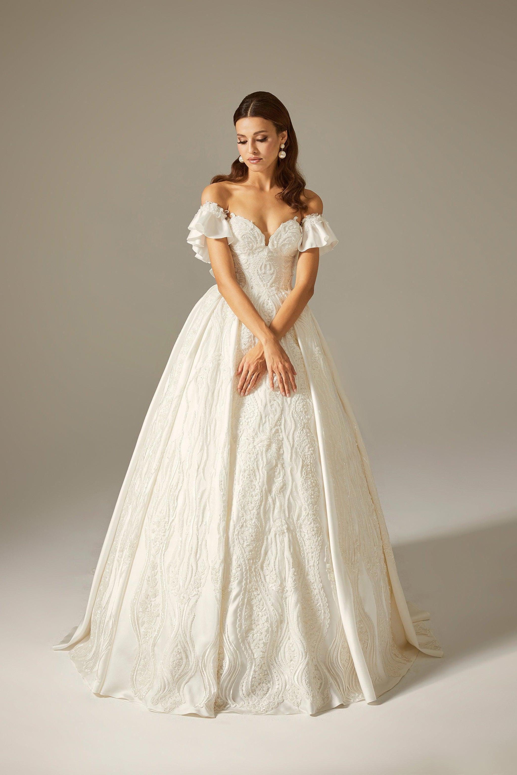 New ZB Saten M-Kalp Yaka Prenses Model Gelinlik - Mediha Cambaz Bridal