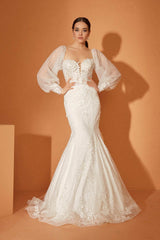 Oly 22 Balon Kol Üç Boyut Dantel Balık Gelinlik - Mediha Cambaz Bridal