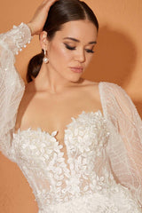 Oly 22 Balon Kol Üç Boyut Dantel Balık Gelinlik - Mediha Cambaz Bridal